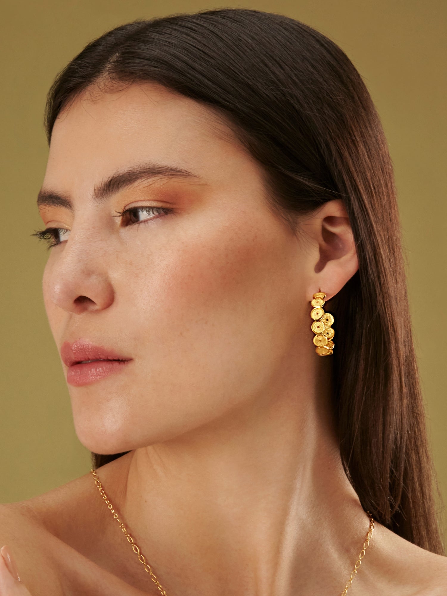 EMELINE GOLD MEDIUM FILIGREE HOOPS EARRINGS FILIGREE