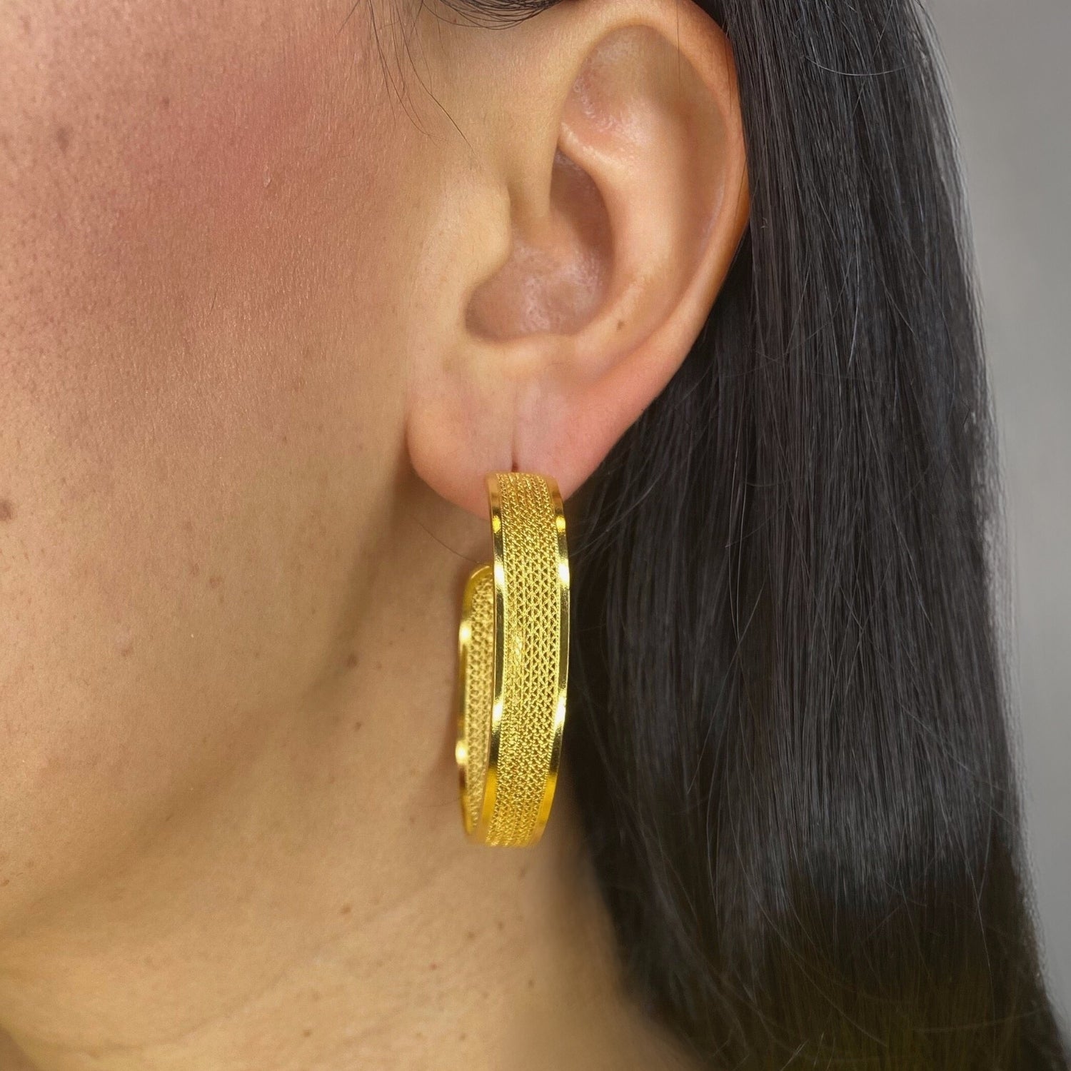 KELSEY GOLD LARGE HOOPS EARRINGS FILIGREE