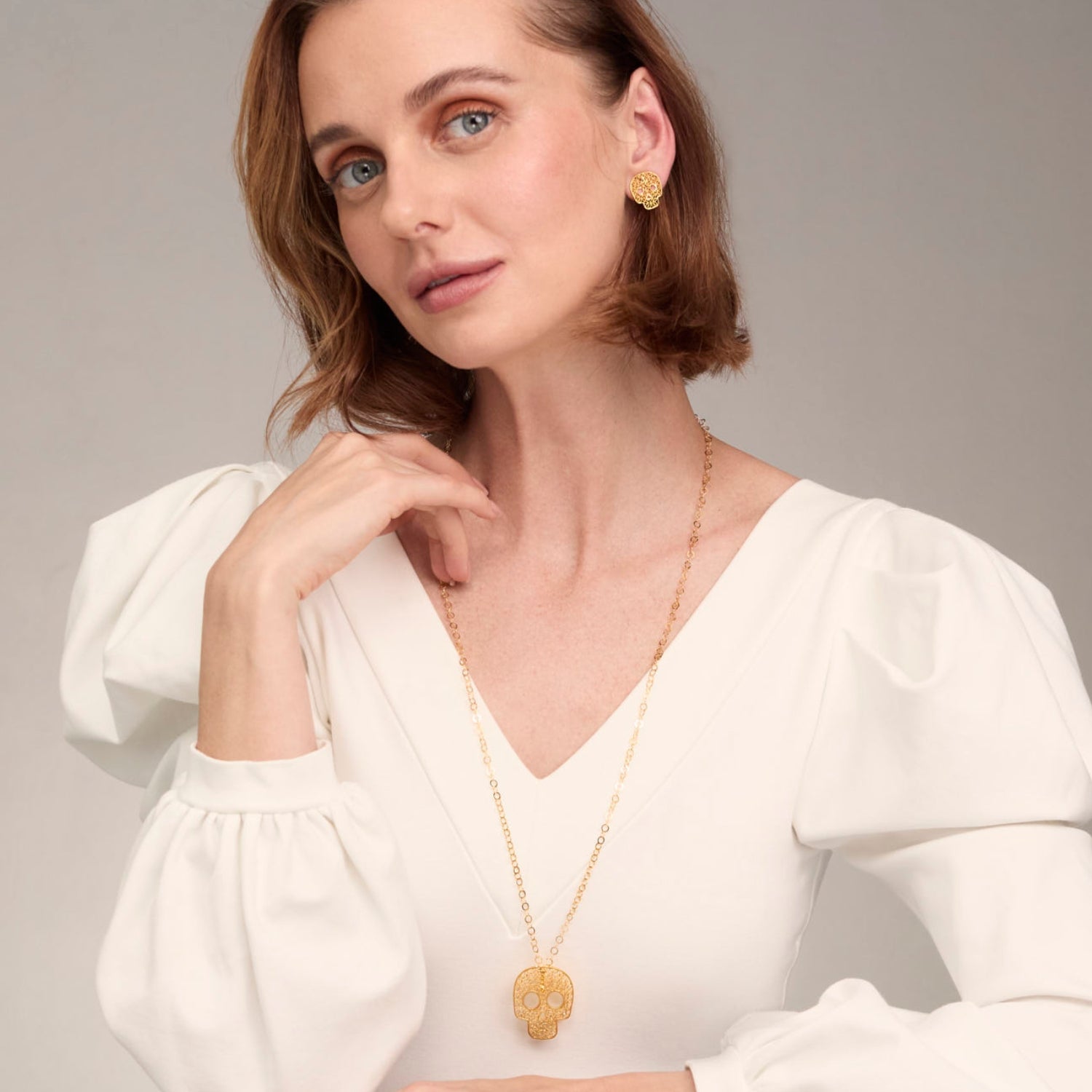 SUGAR GOLD SKULL LARGE PENDANT NECKLACE FILIGREE