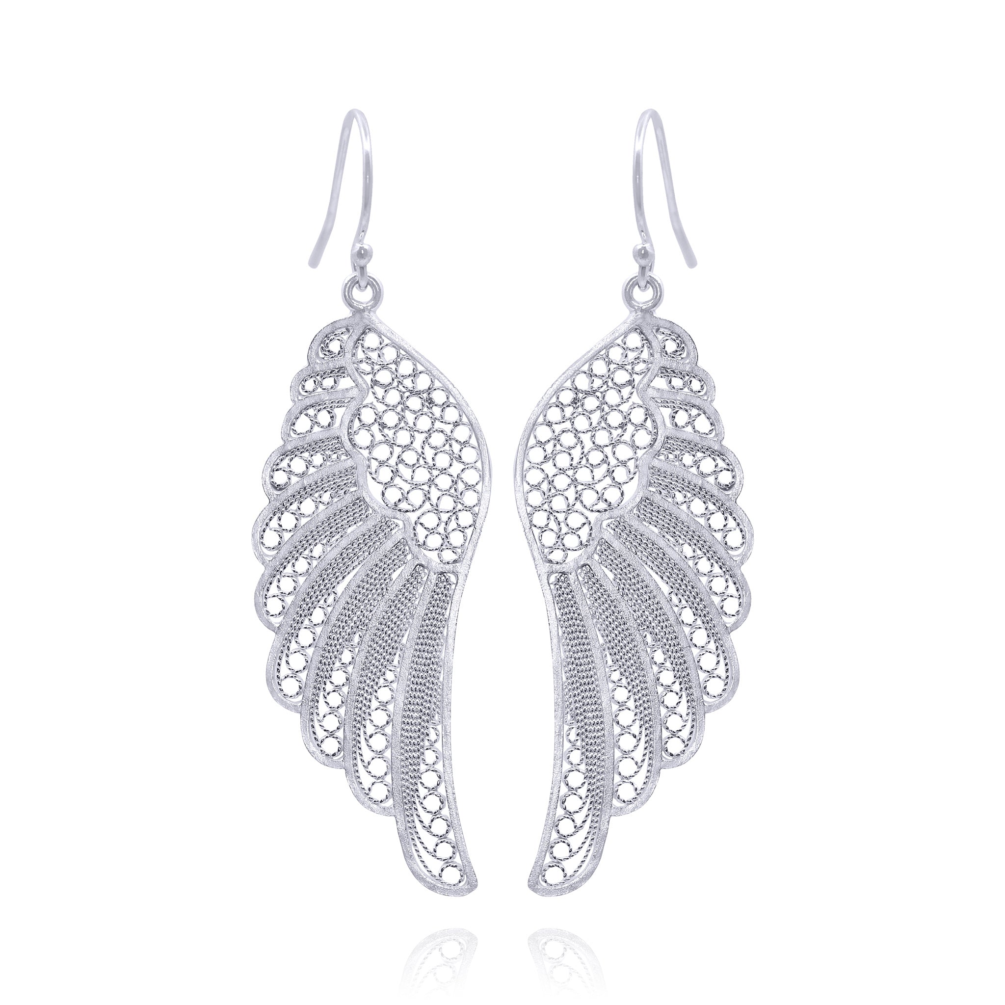 ANGEL SILVER LARGE WING EARRINGS FILIGREE