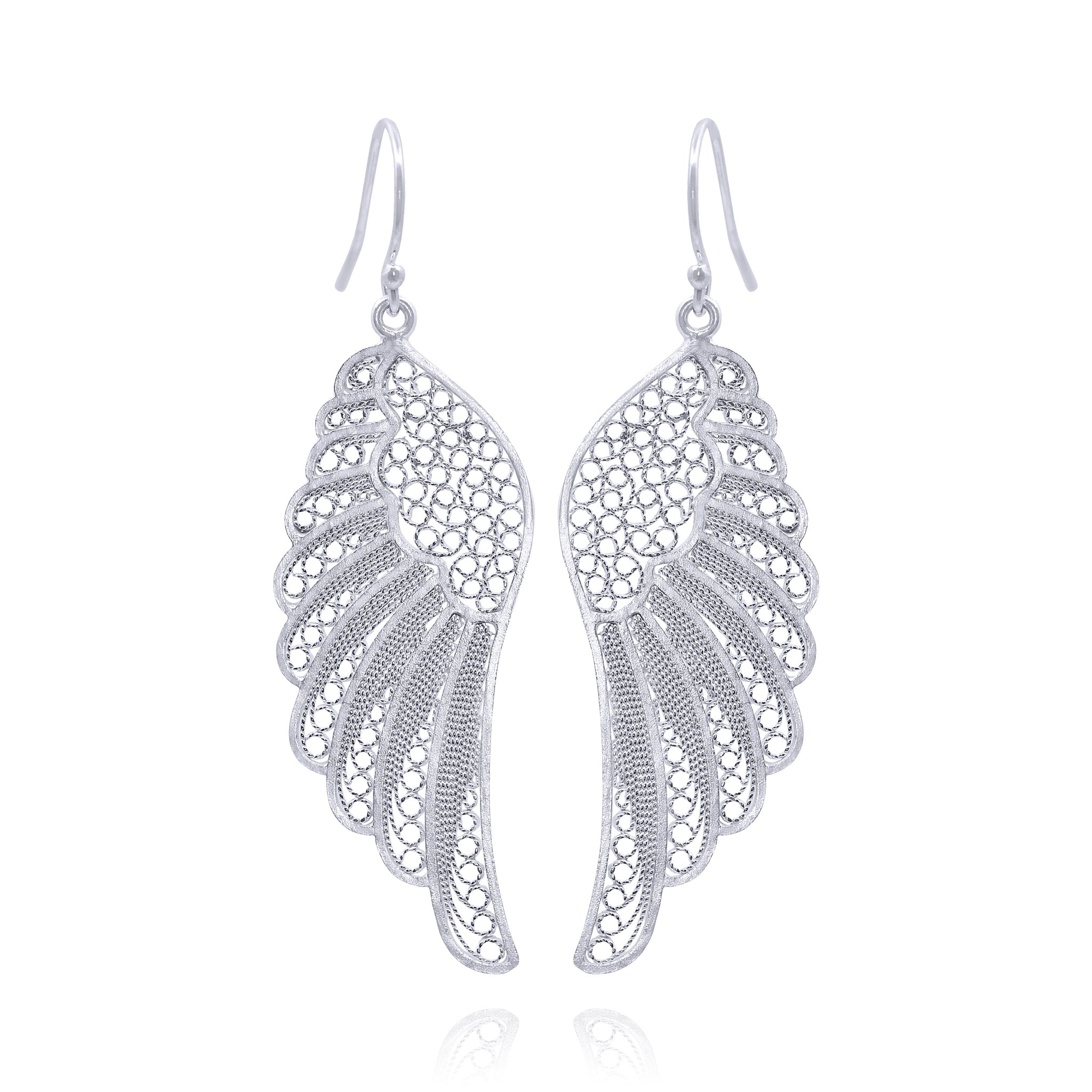 ANGEL SILVER LARGE WING EARRINGS FILIGREE