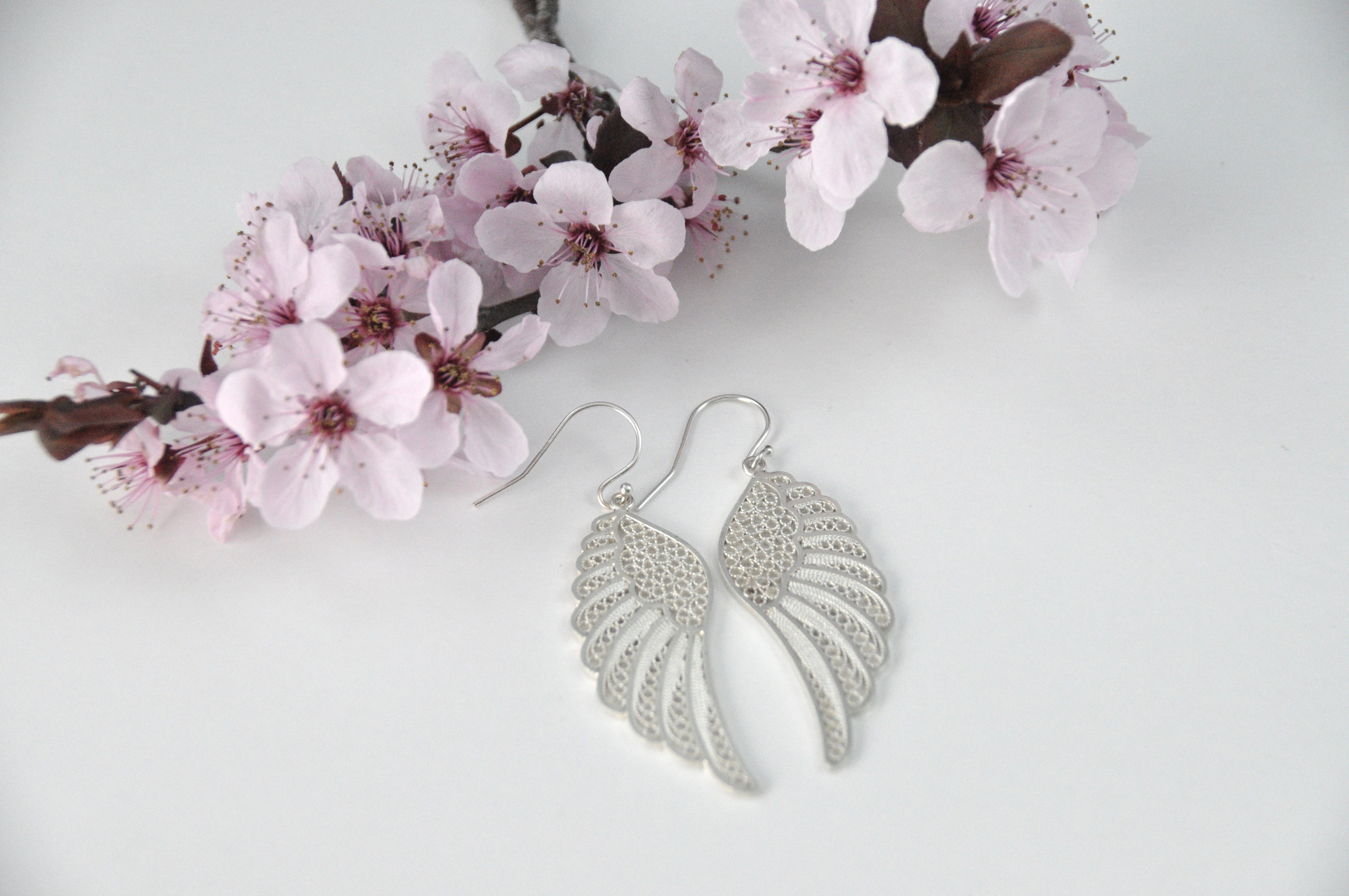 ANGEL SILVER LARGE WING EARRINGS FILIGREE