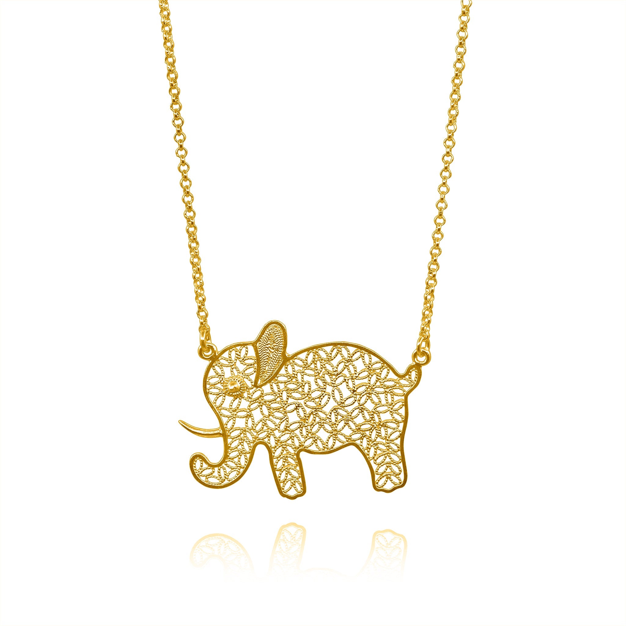 ELEPHANT GOLD BIG PENDANT NECKLACE FILIGREE