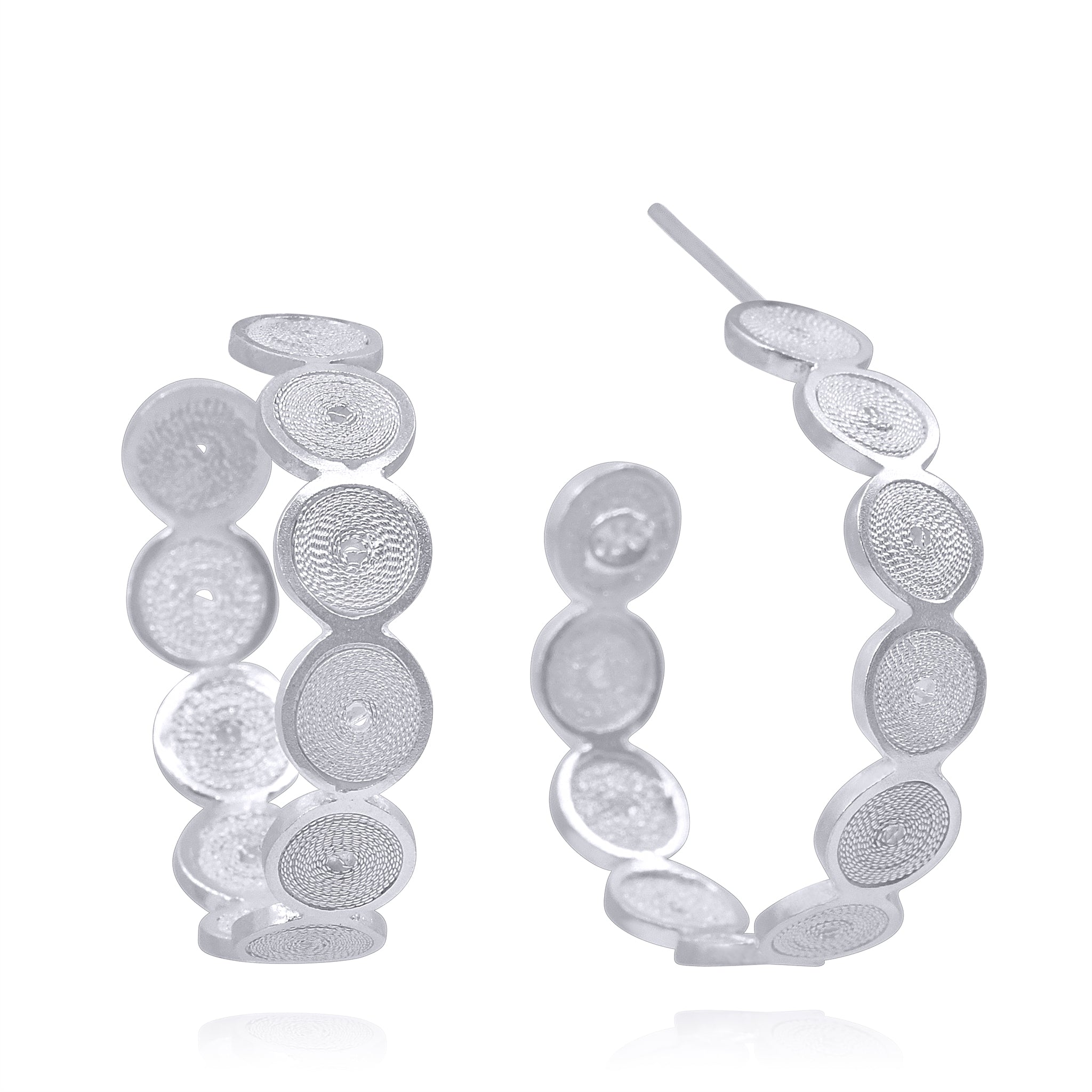 EMELINE SILVER MEDIUM HOOPS EARRINGS FILIGREE