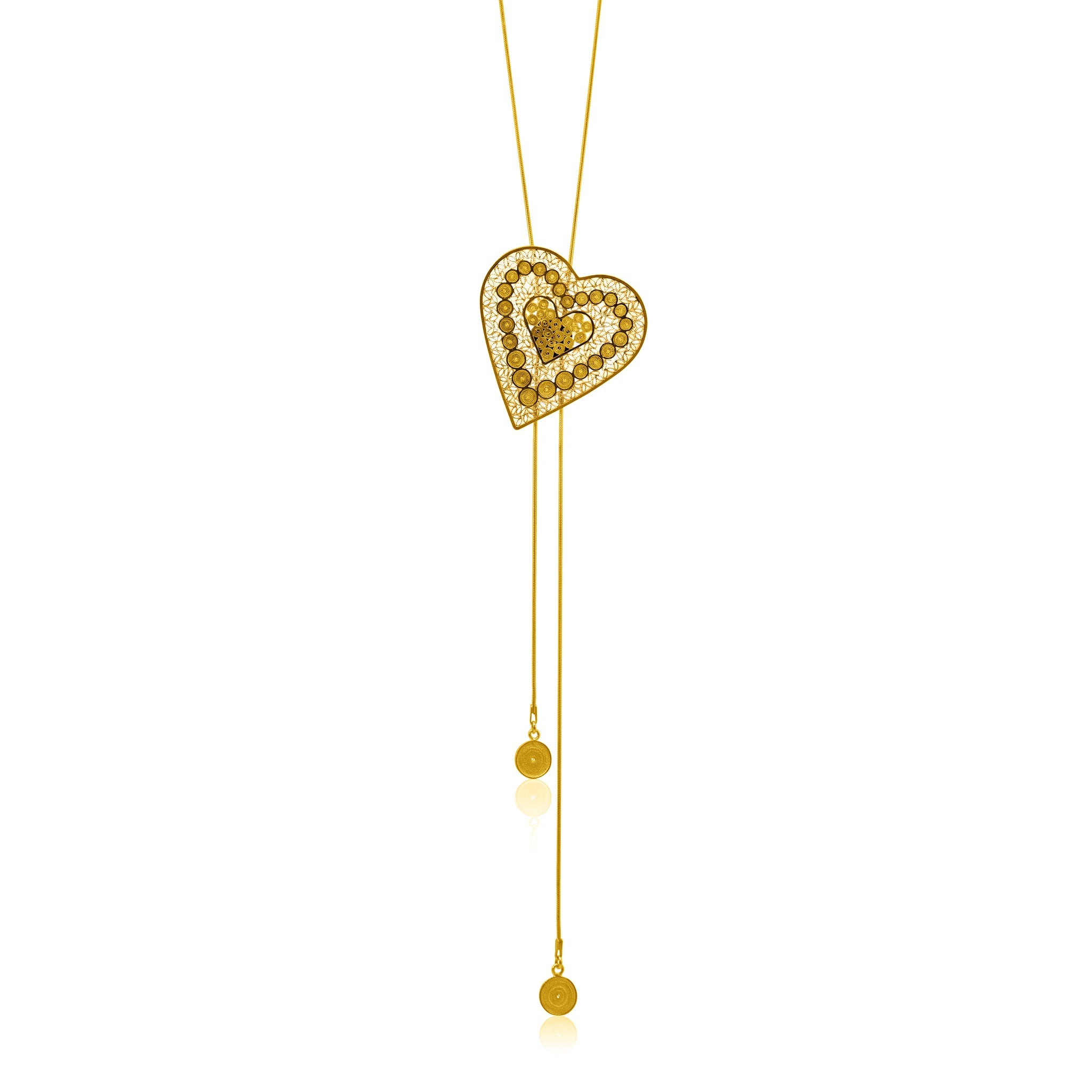 HEART GOLD LOVE LONG NECKLACE FILIGREE