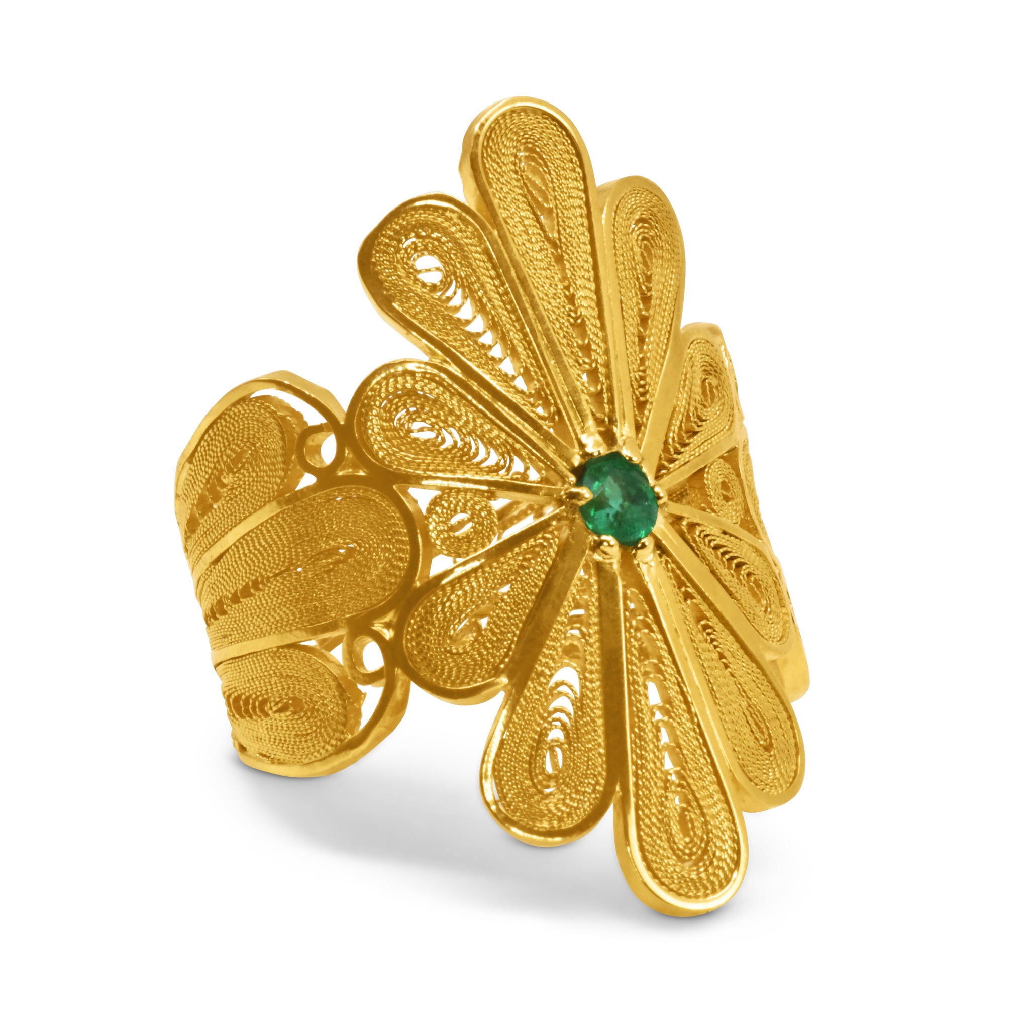 ISABEL SOLID GOLD 18K EMERALD RING FILIGREE