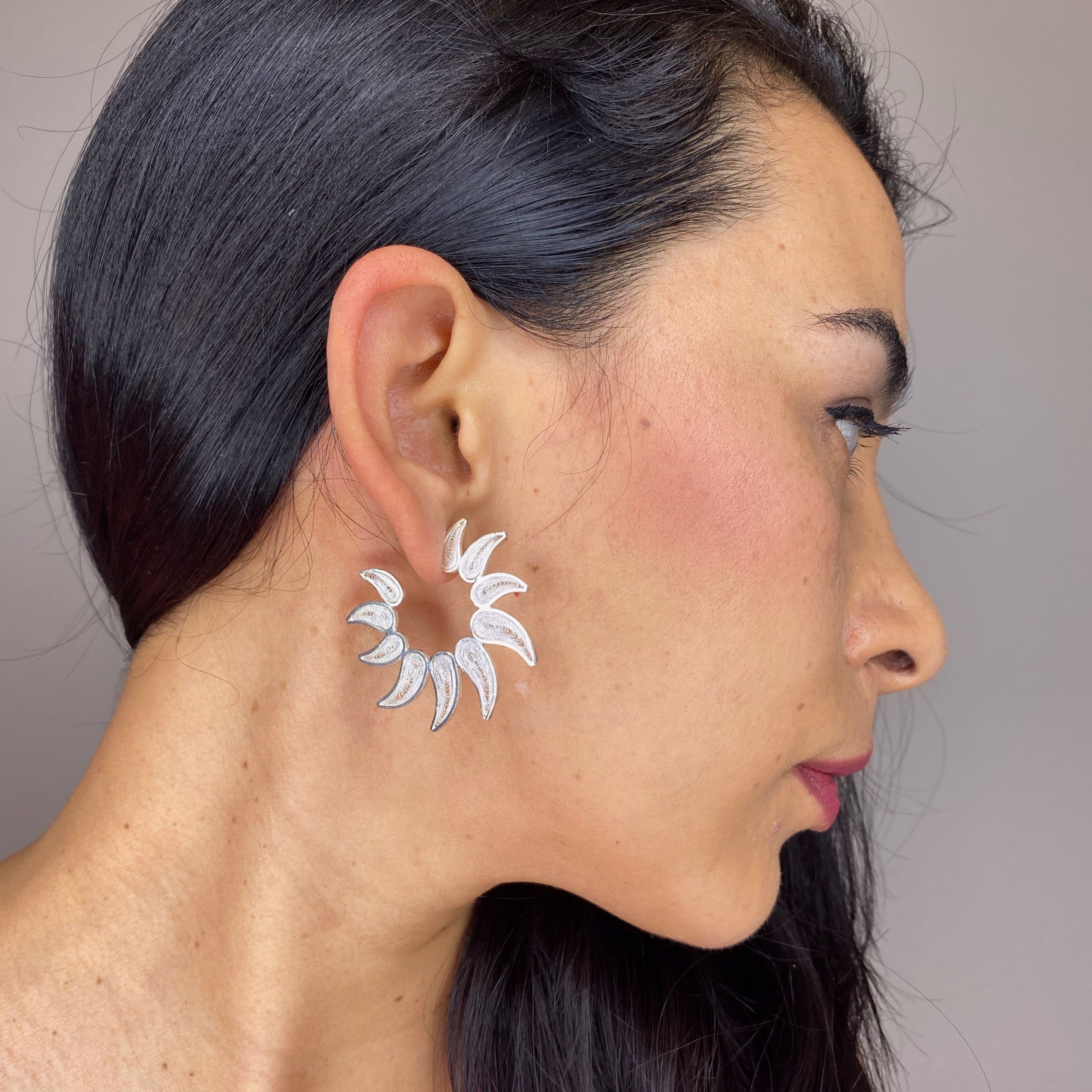 KIMBERLY SILVER LARGE HOOPS EARRINGS FILIGREE