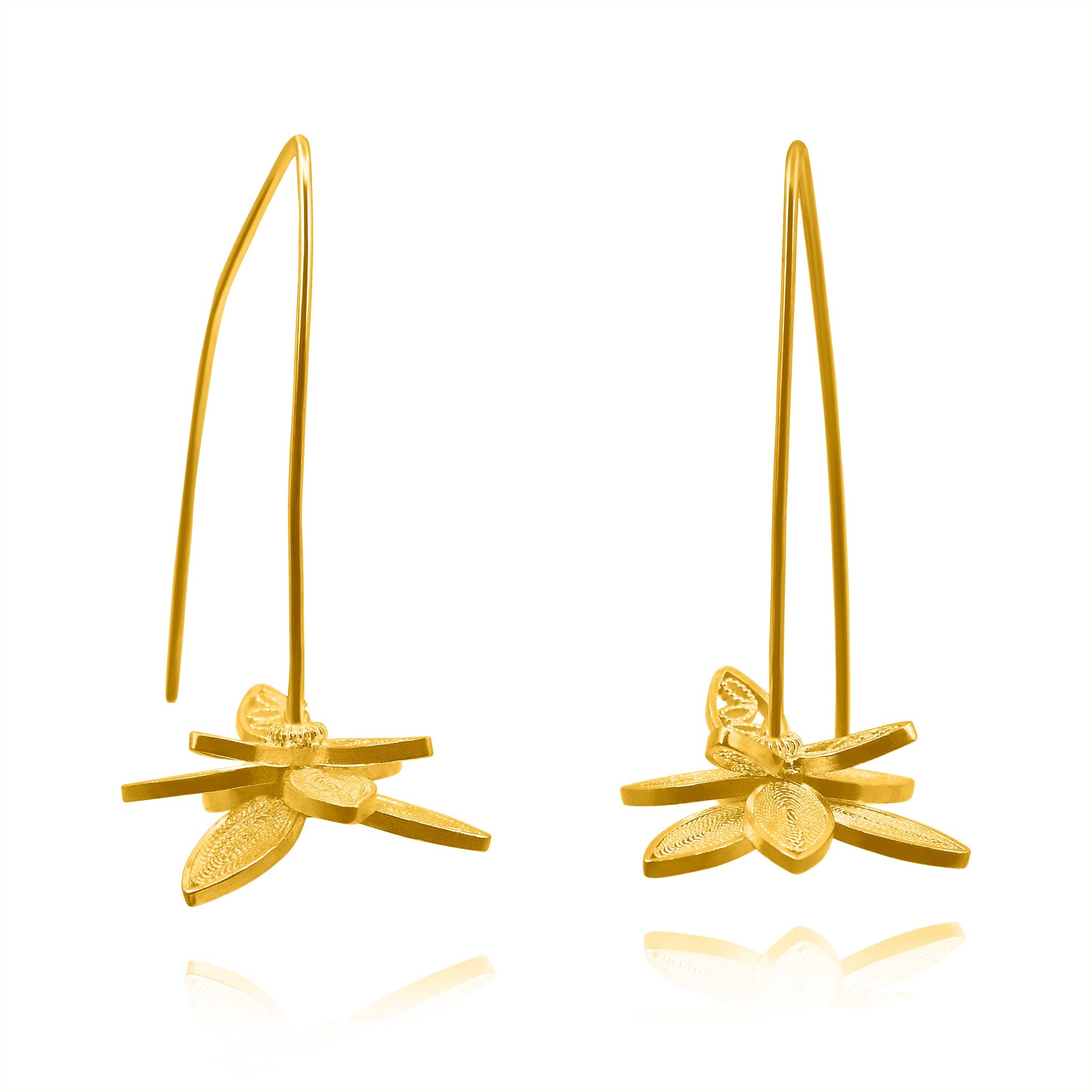 LOTUS GOLD LONG MEDIUM EARRINGS FILIGREE