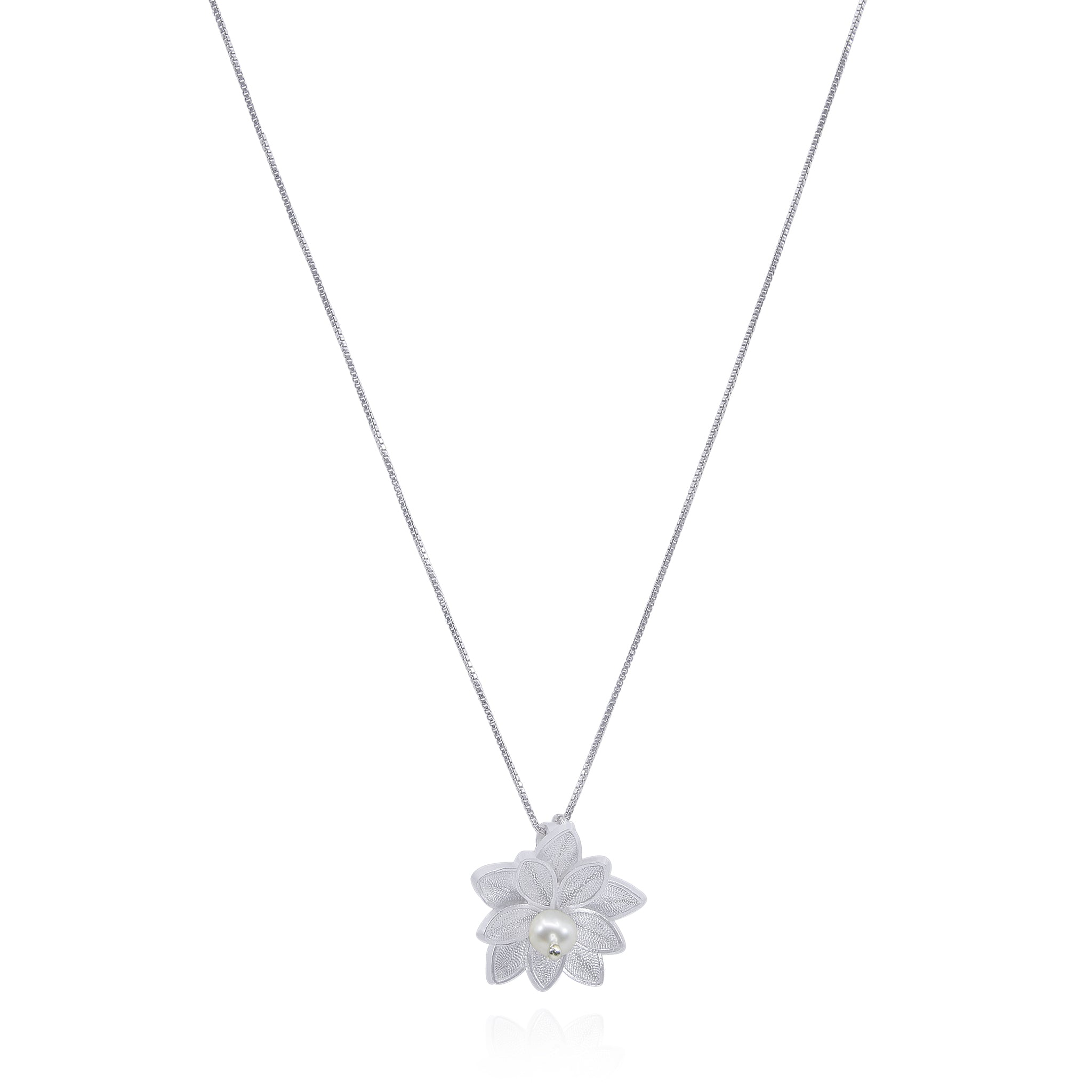 LOTUS PEARL SILVER PENDANT NECKLACE FILIGREE