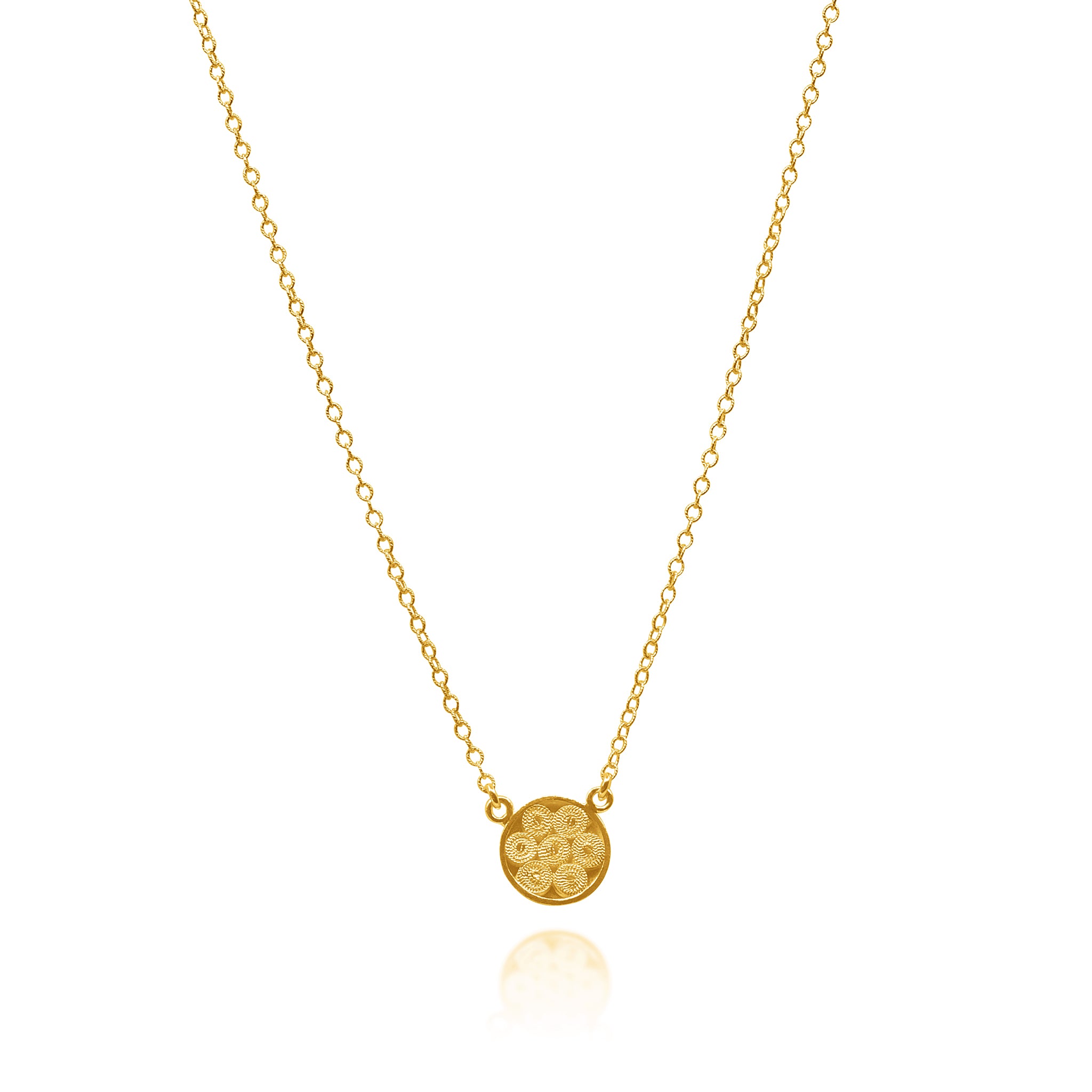 LUCIE GOLD SMALL PENDANT NECKLACE ENGRAVABLE FILIGREE