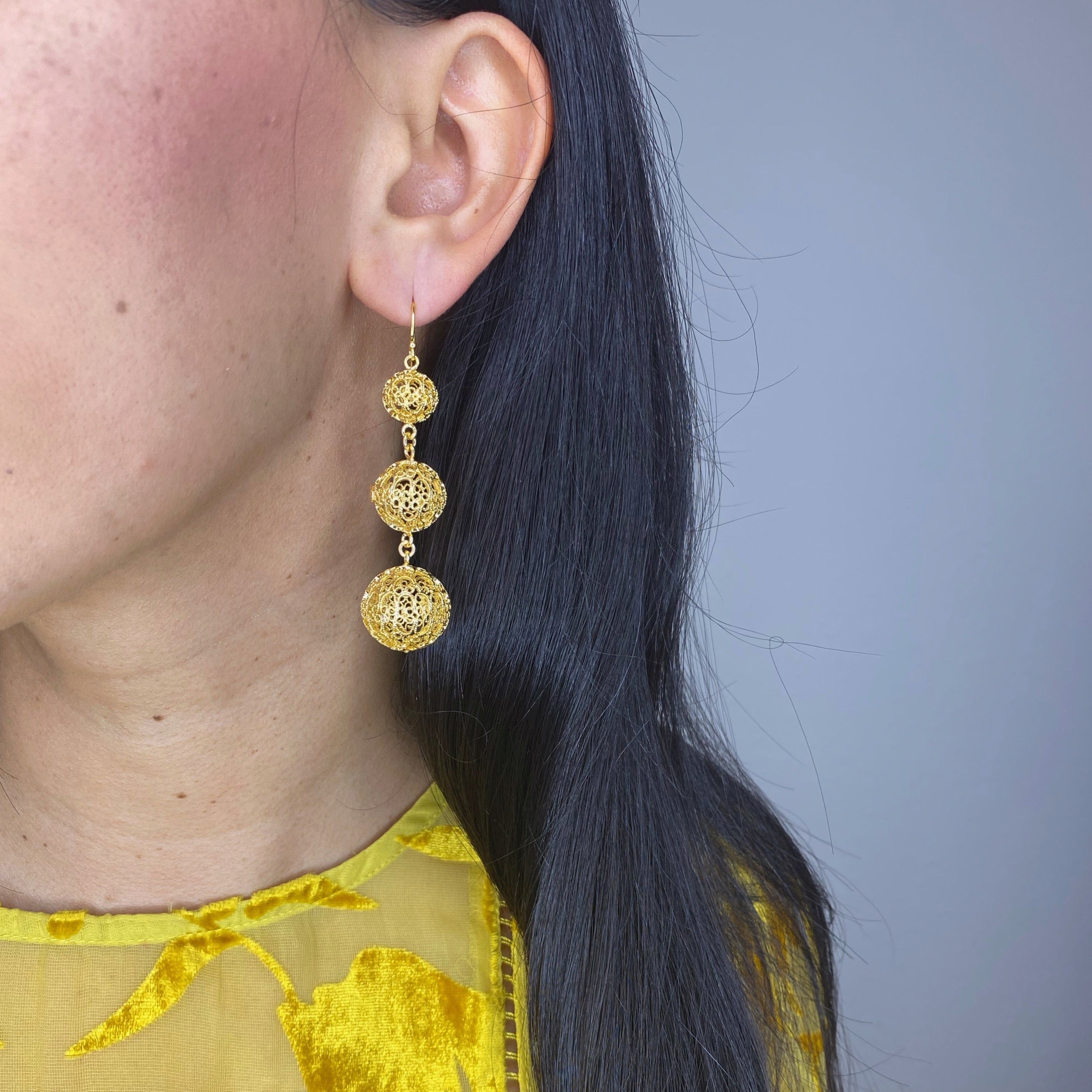 LUCRECIA GOLD LARGE STATEMENT EARRINGS FILIGREE