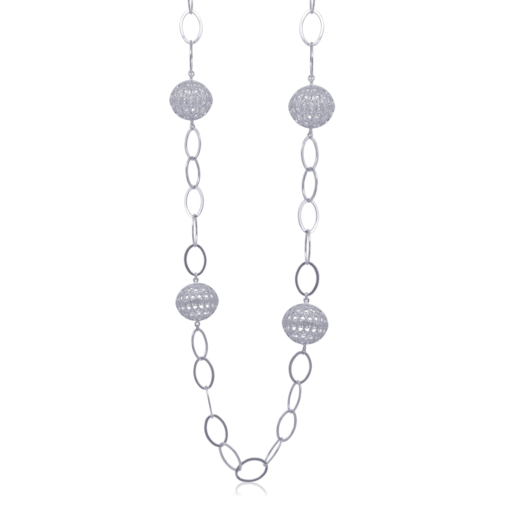 LUCRECIA SILVER LONG NECKLACE FOUR SPHERES FILIGREE