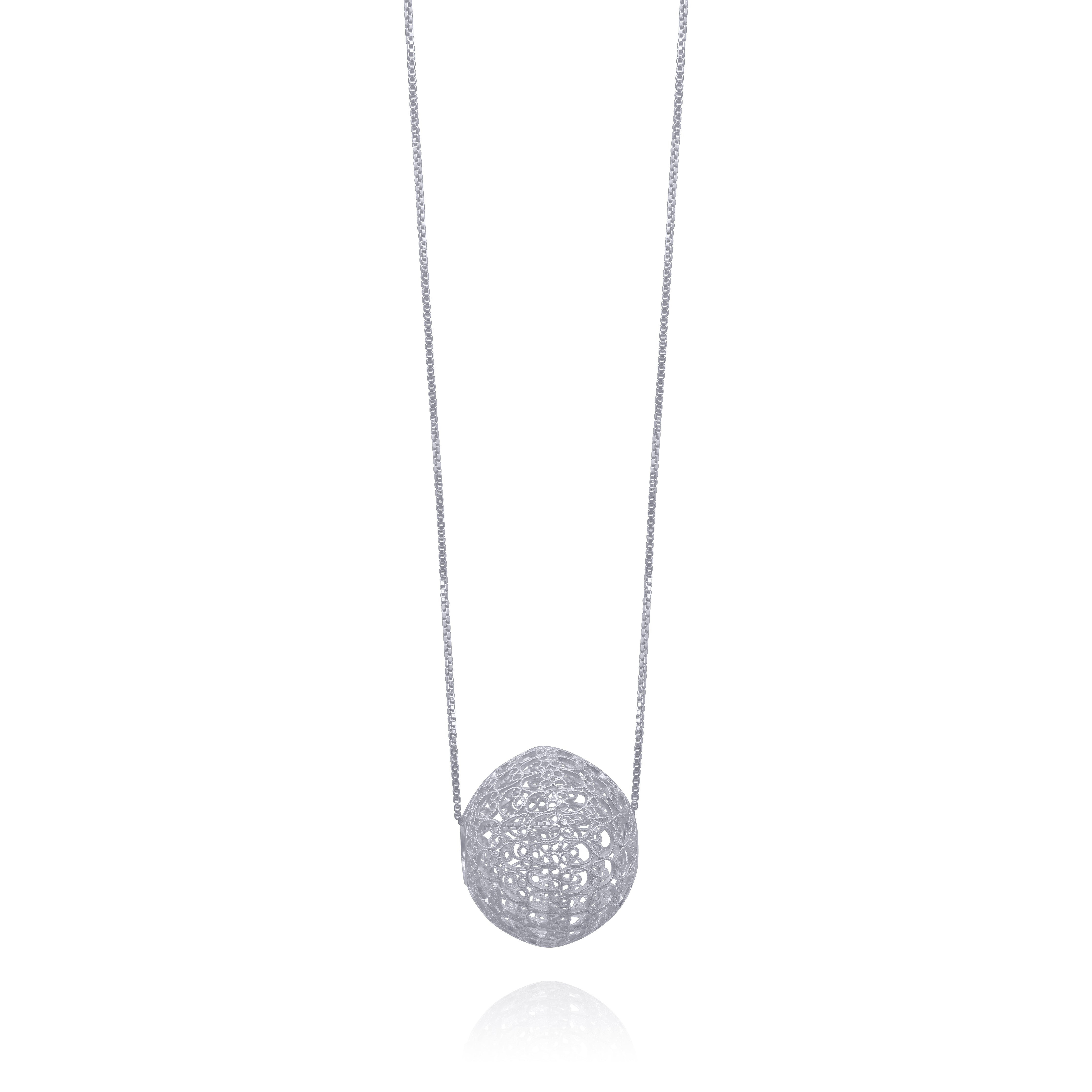 LUCRECIA SILVER LARGE SPHERE LONG NECKLACE FILIGREE