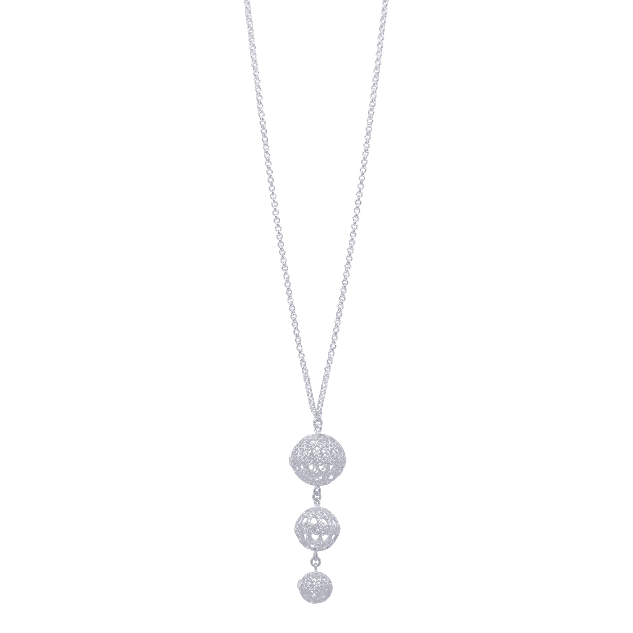 LUCRECIA SILVER LONG NECKLACE THREE SPHERES FILIGREE