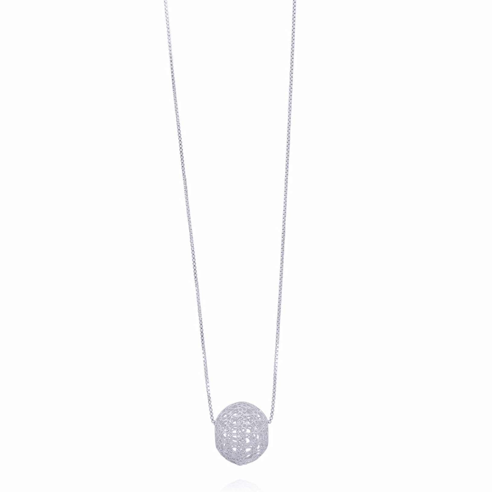 LUCRECIA SILVER SMALL SPHERE LONG NECKLACE FILIGREE