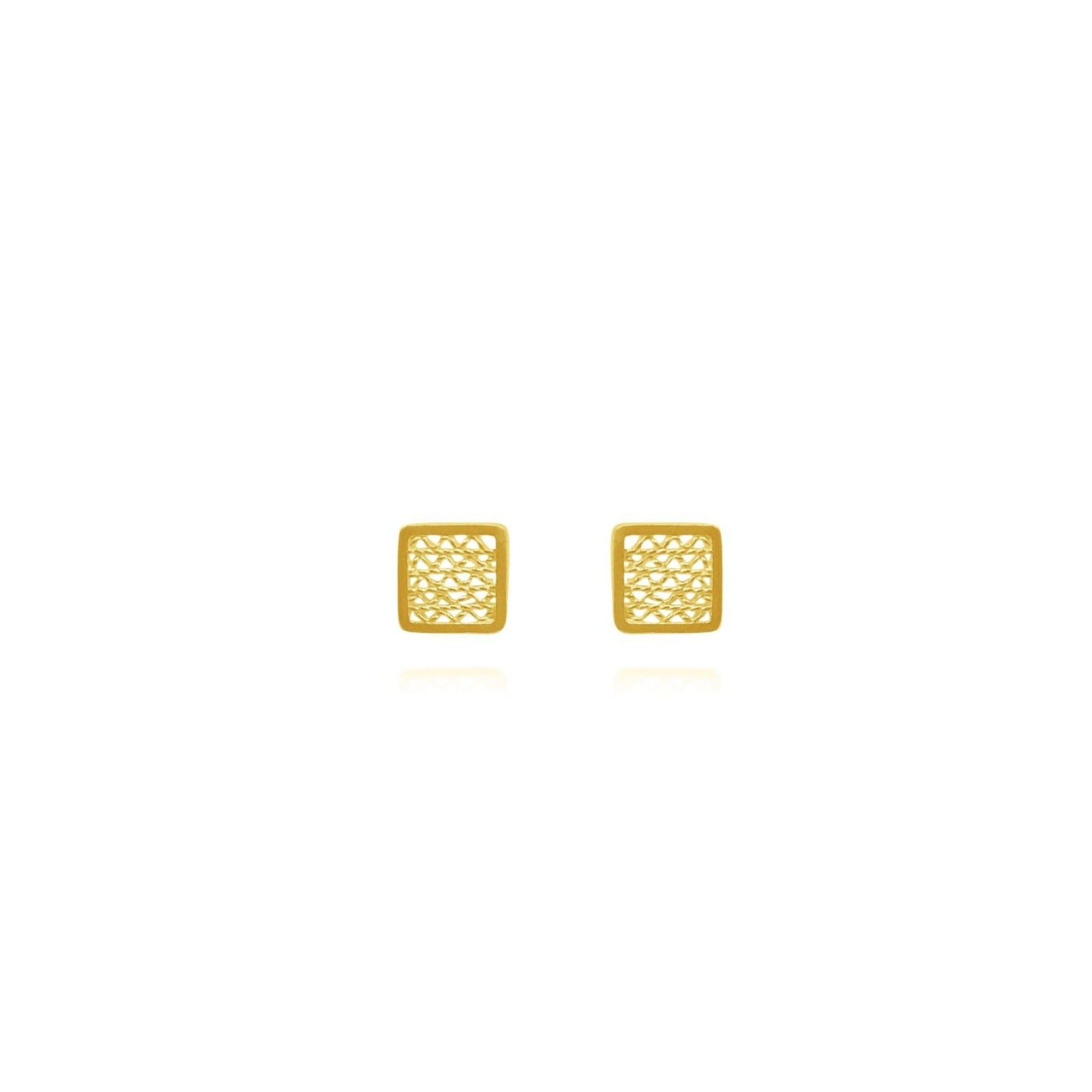 SQUARE MINI GOLD STUD EARRINGS FILIGREE