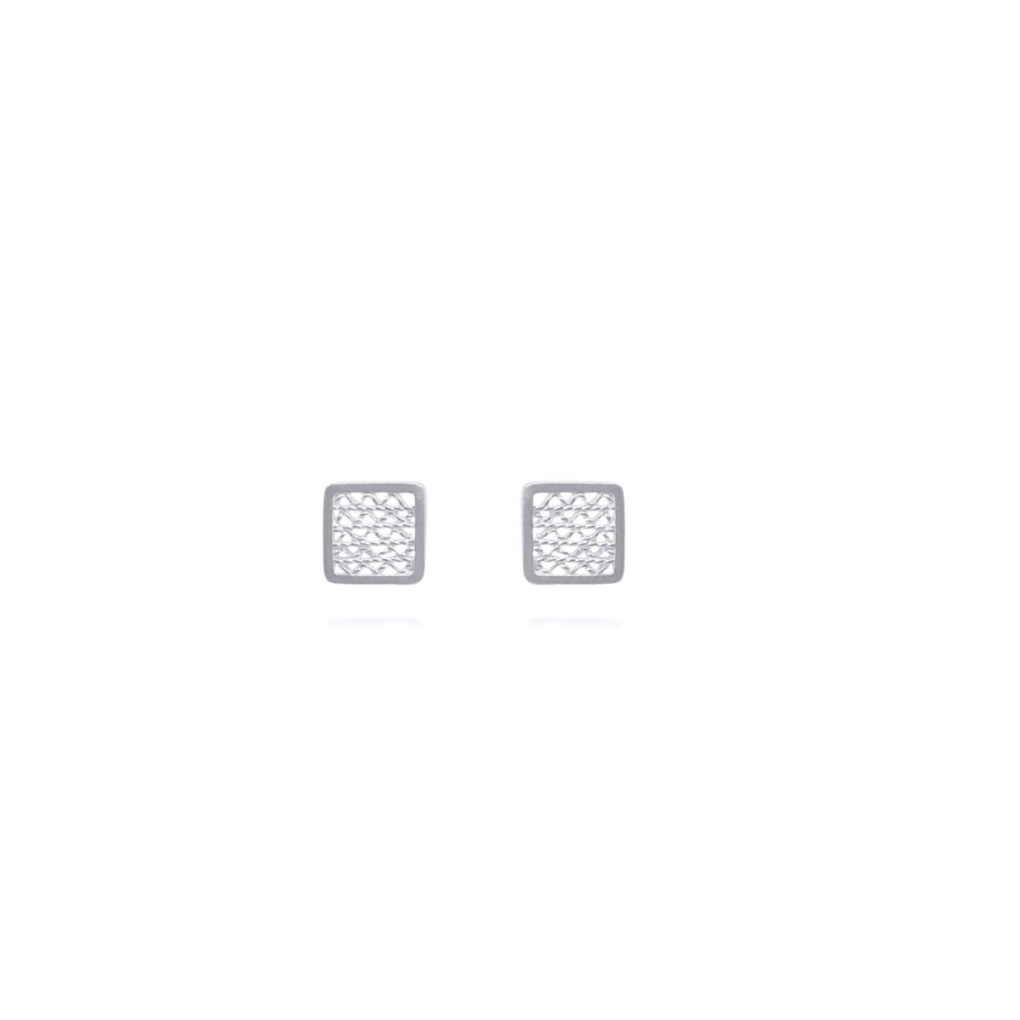 SQUARE MINI SILVER STUD EARRINGS FILIGREE