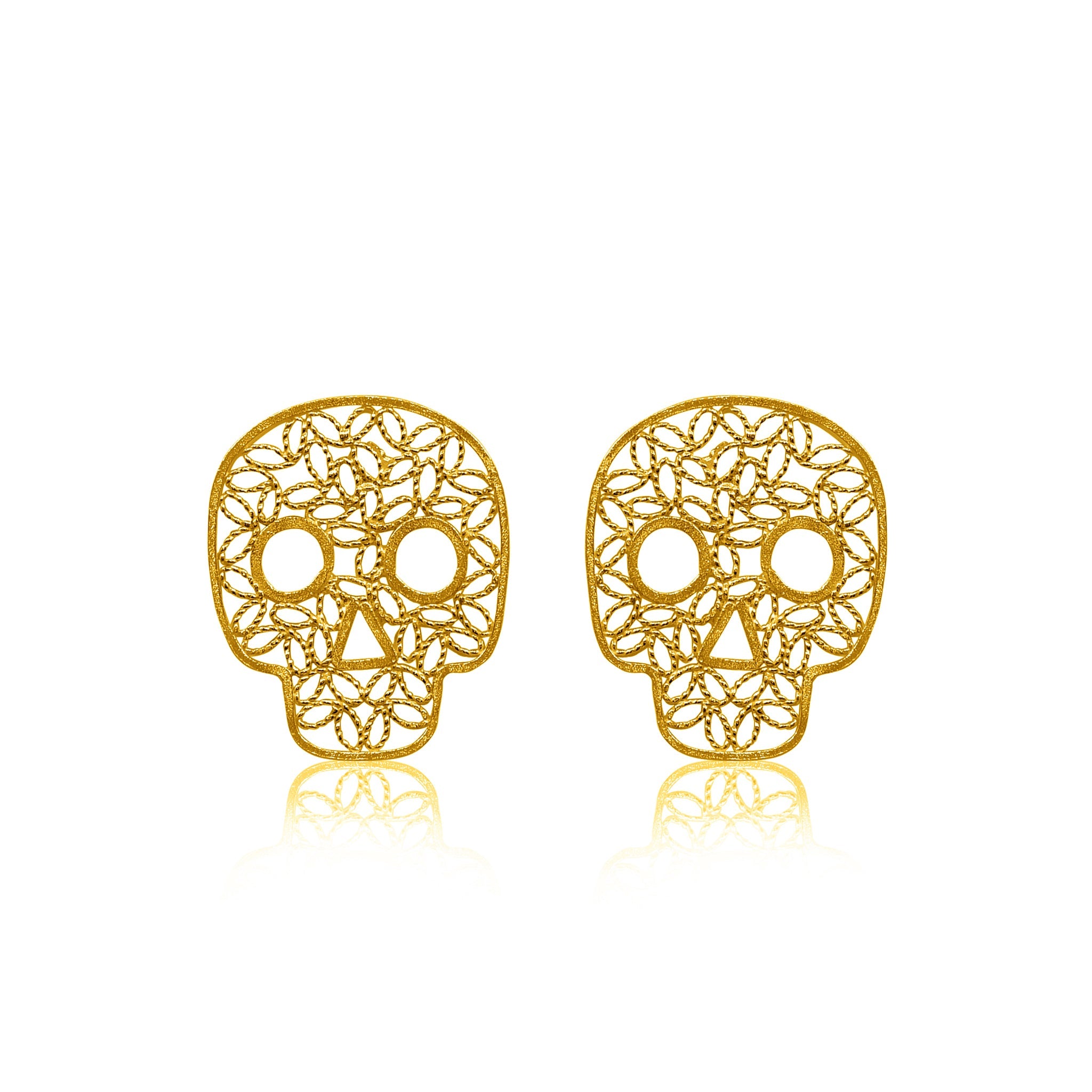 SUGAR GOLD SKULL STUD EARRINGS FILIGREE