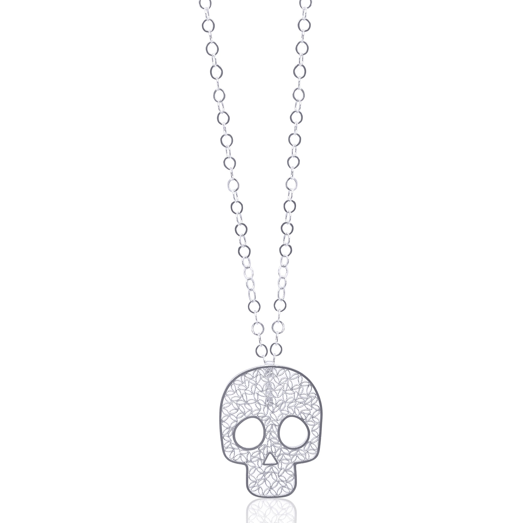 SUGAR SILVER SKULL LARGE PENDANT NECKLACE FILIGREE