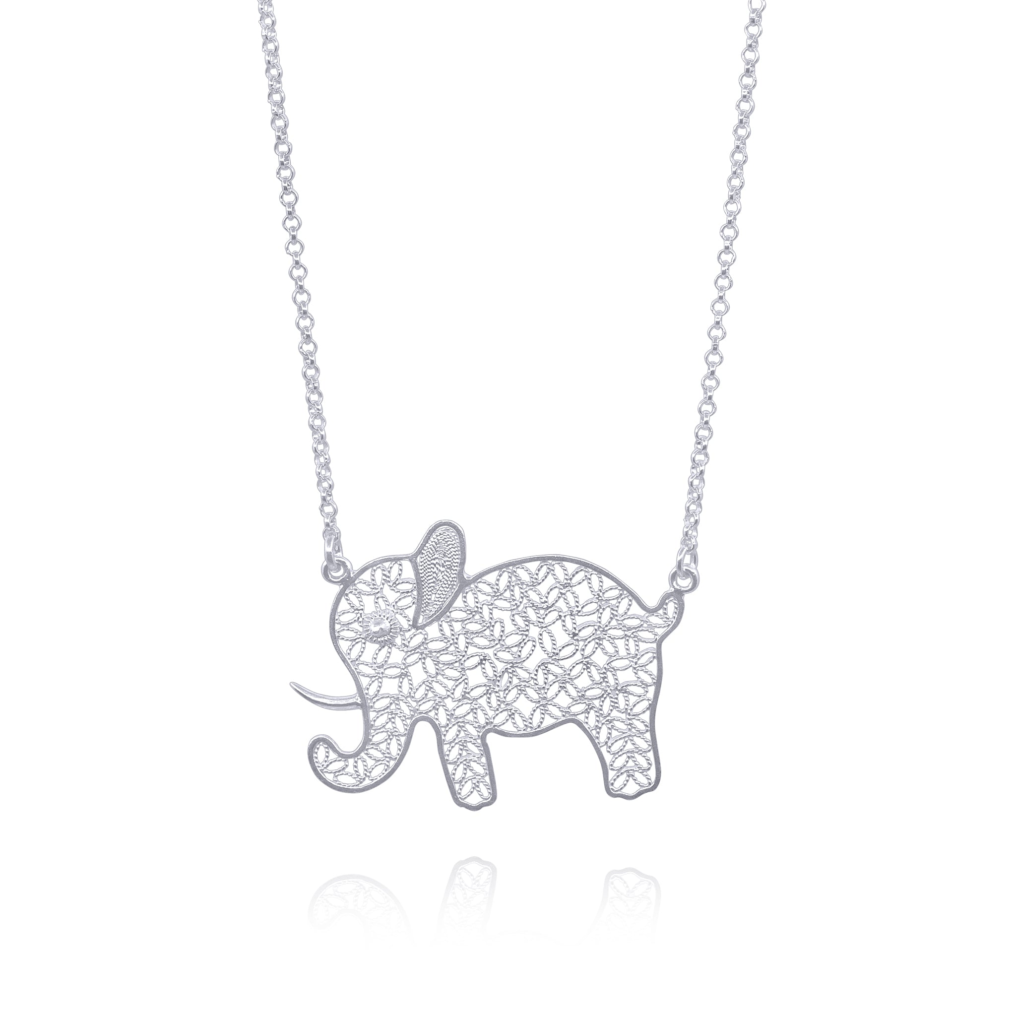 ELEPHANT SILVER BIG PENDANT NECKLACE FILIGREE