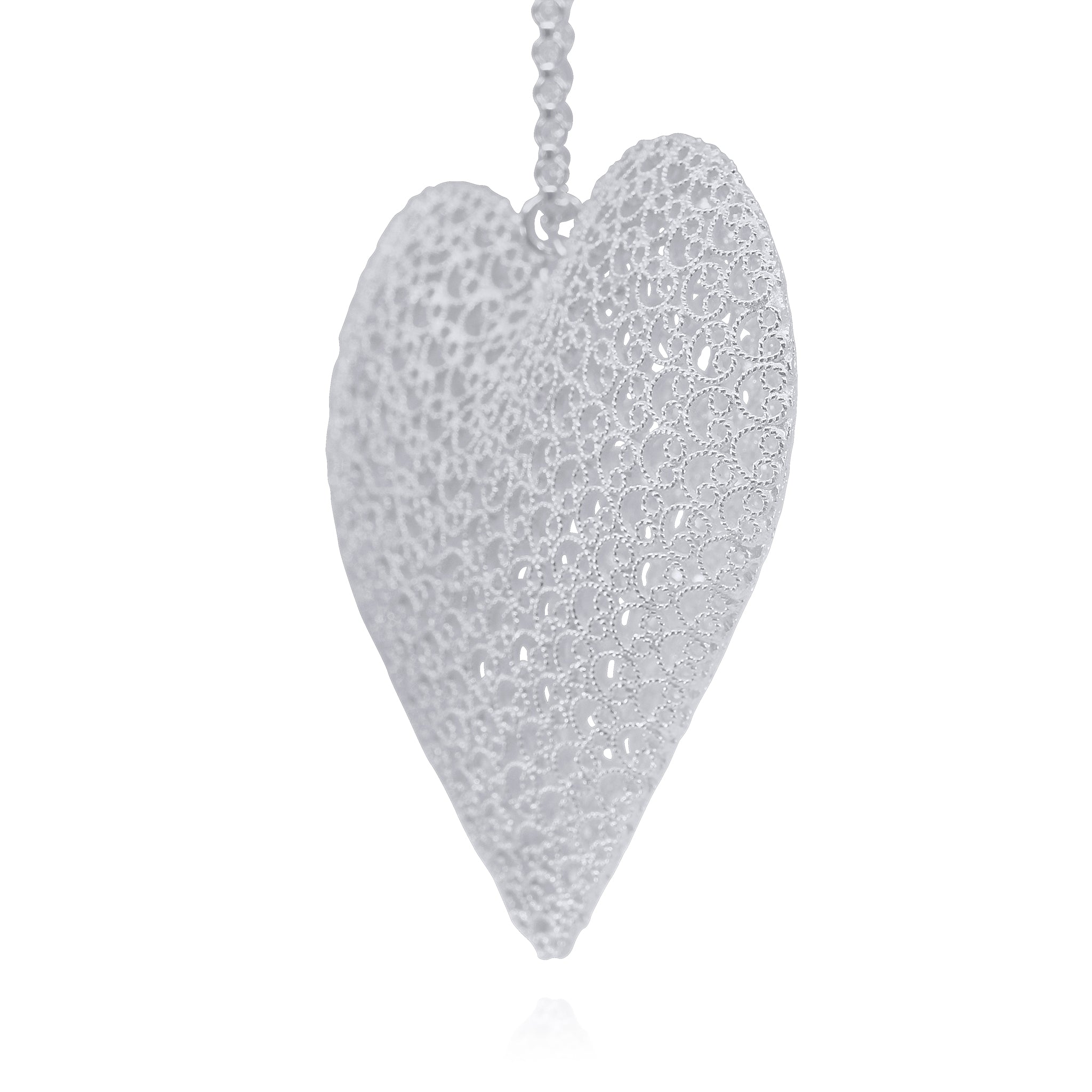 KATE SILVER LONG NECKLACE HEART FILIGREE