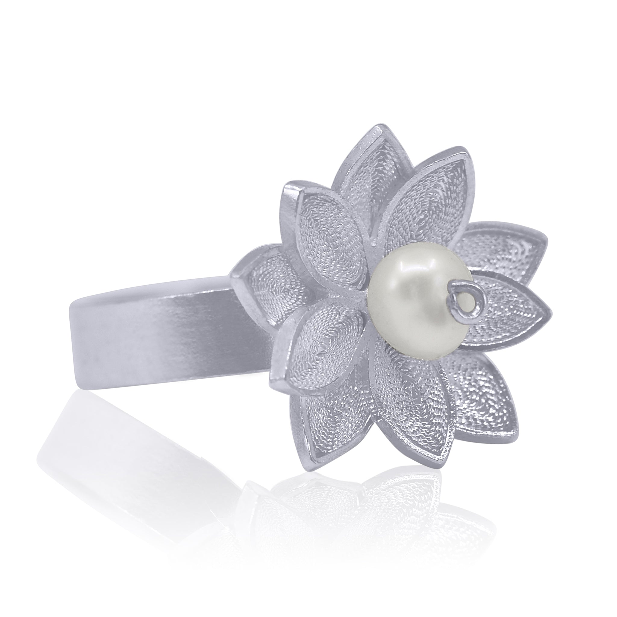 LOTUS PEARL SILVER RING FILIGREE