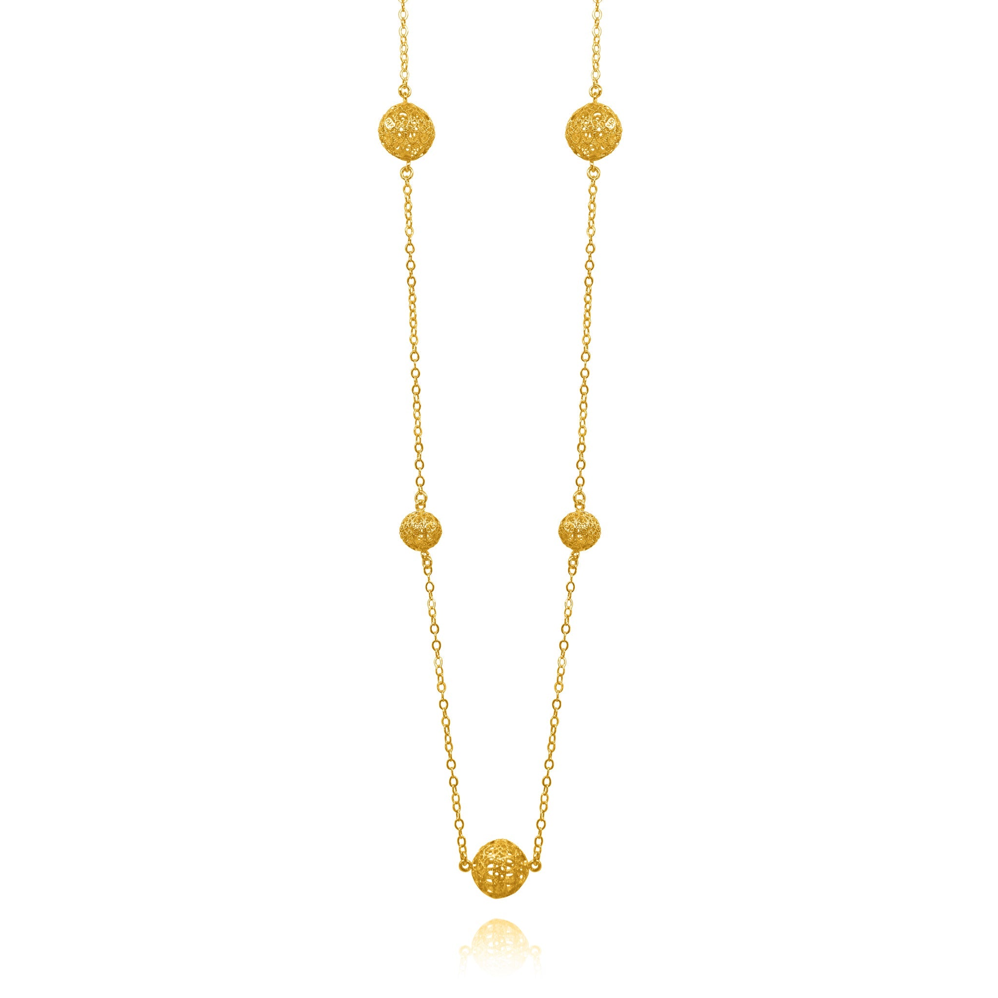 LUCRECIA GOLD LONG NECKLACE FIVE SPHERES FILIGREE