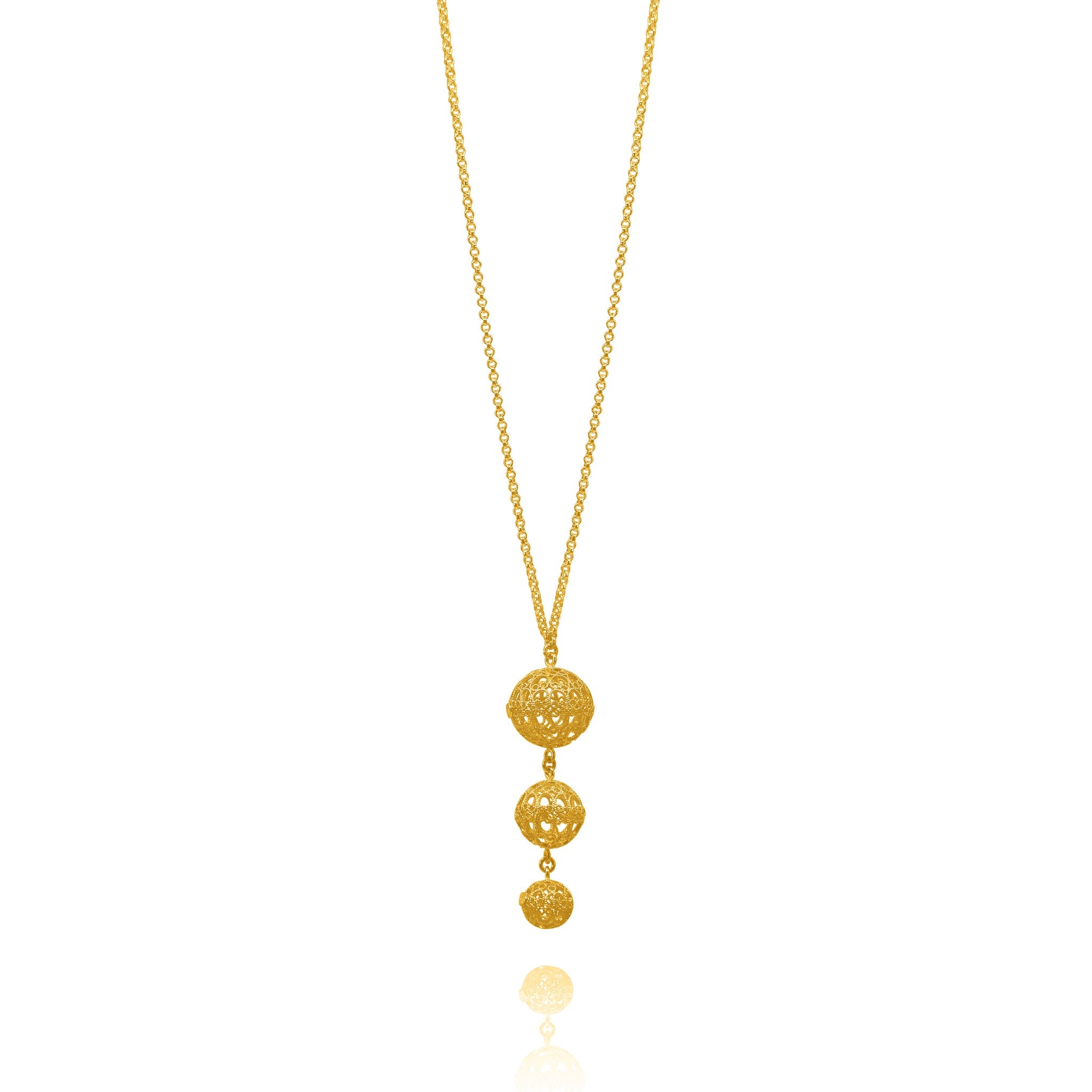 LUCRECIA GOLD LONG NECKLACE THREE SPHERES FILIGREE