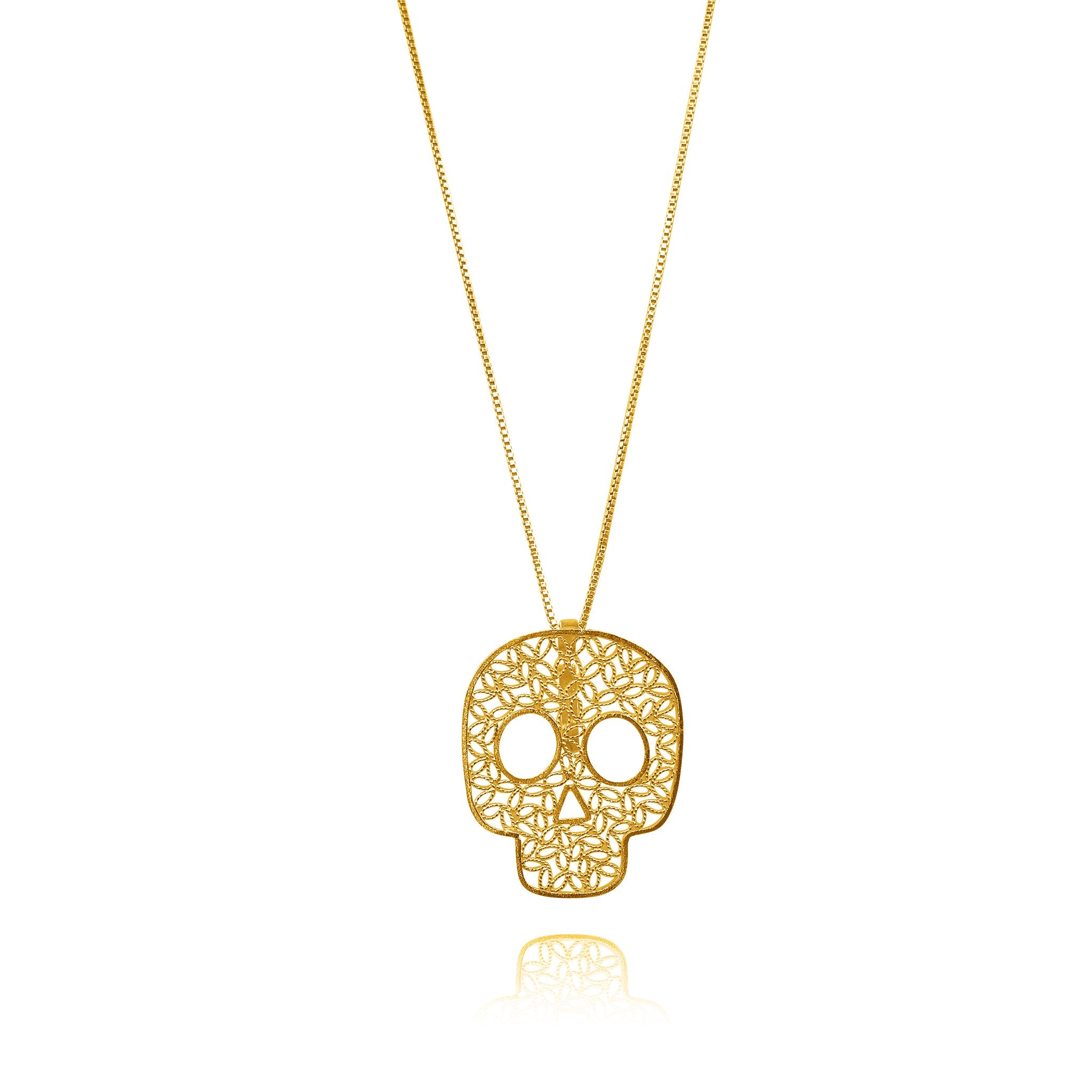 SUGAR GOLD SKULL MEDIUM PENDANT NECKLACE FILIGREE