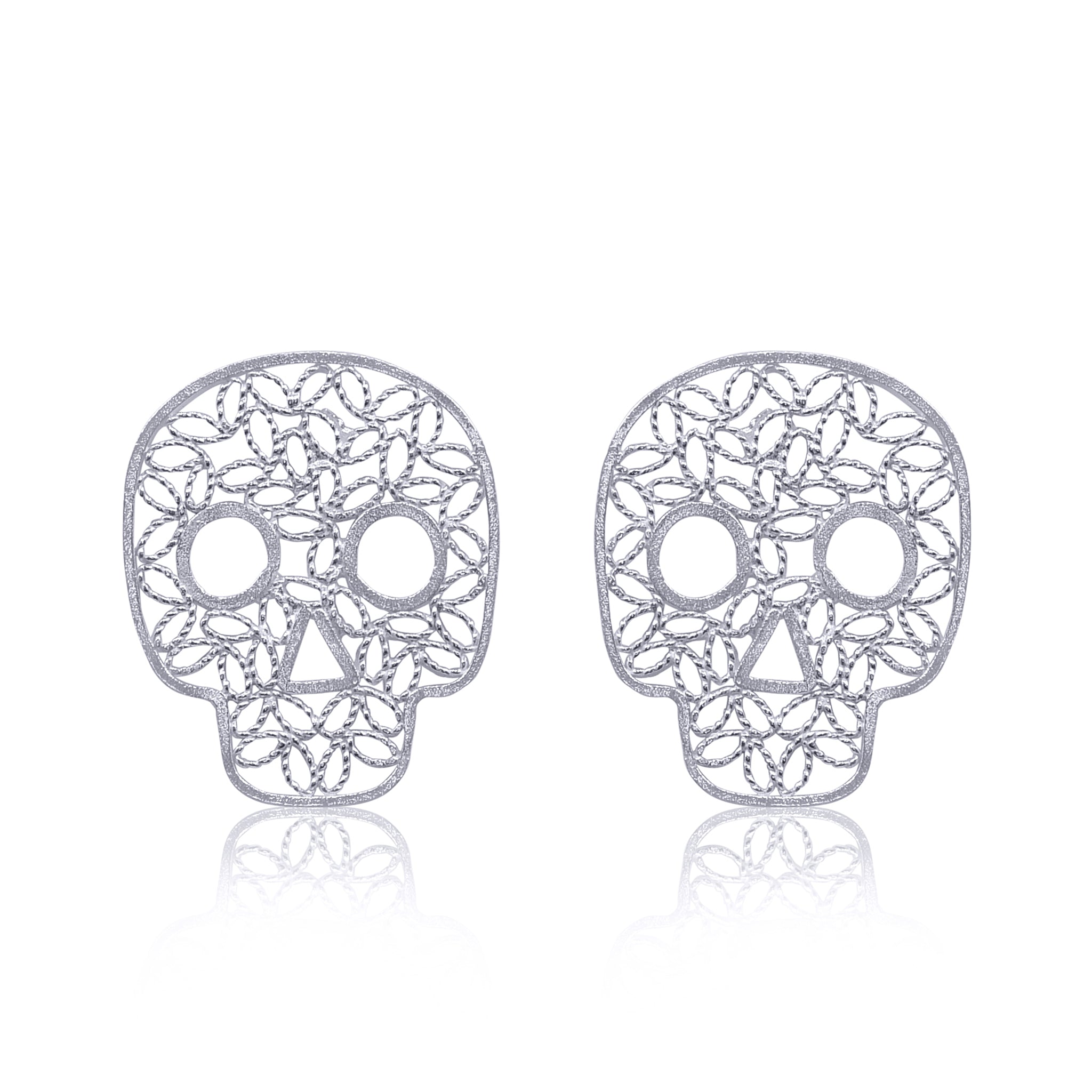 SUGAR SILVER SKULL STUD EARRINGS FILIGREE